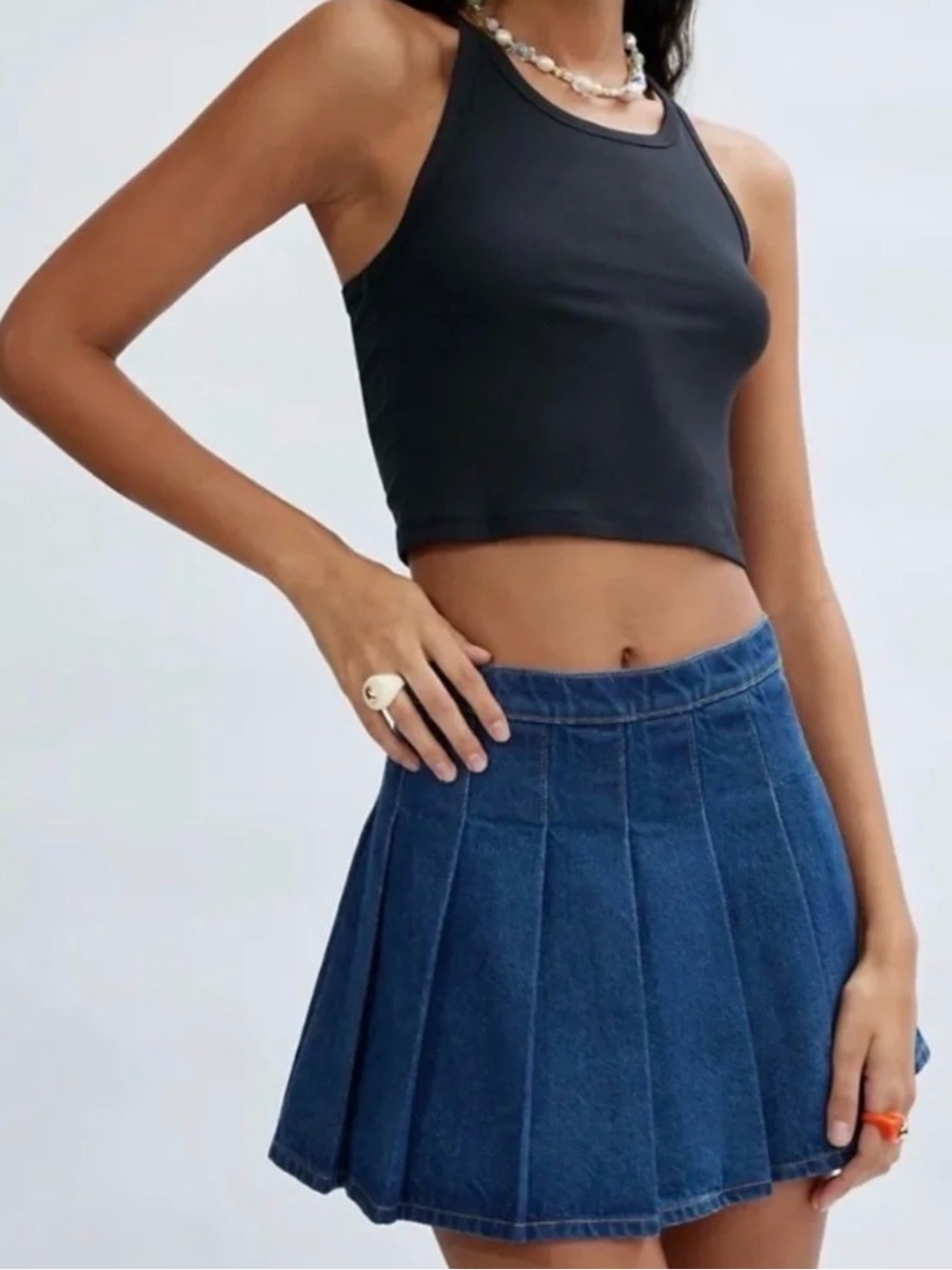 Aritzia Denim Pleated Mini Skirt - Dark Blue
